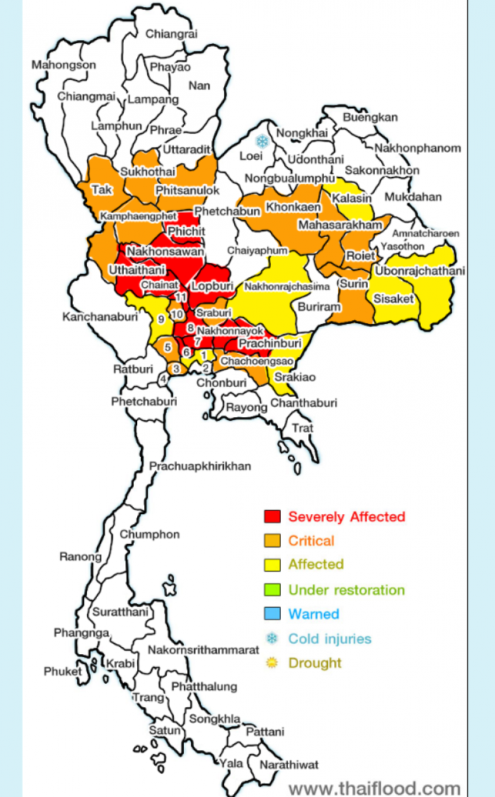 แผนที่แสดงพื้นที่ประสบภัย